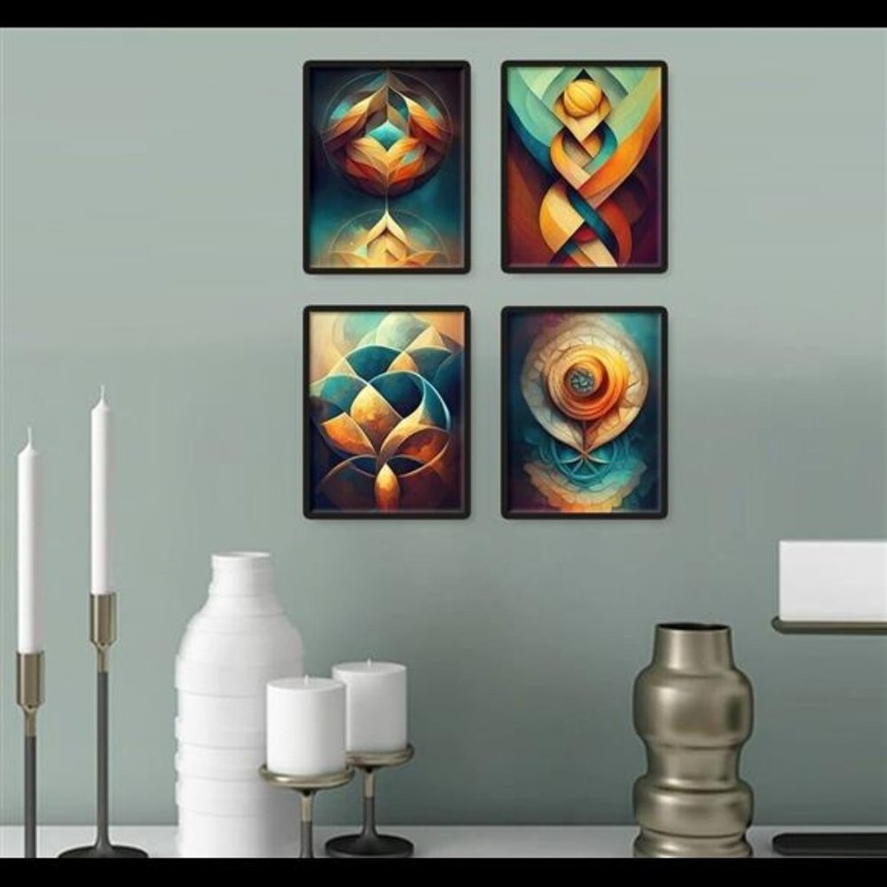 Abstract Geometric Art Colorful Wall Decor 4 prints 8.5x11